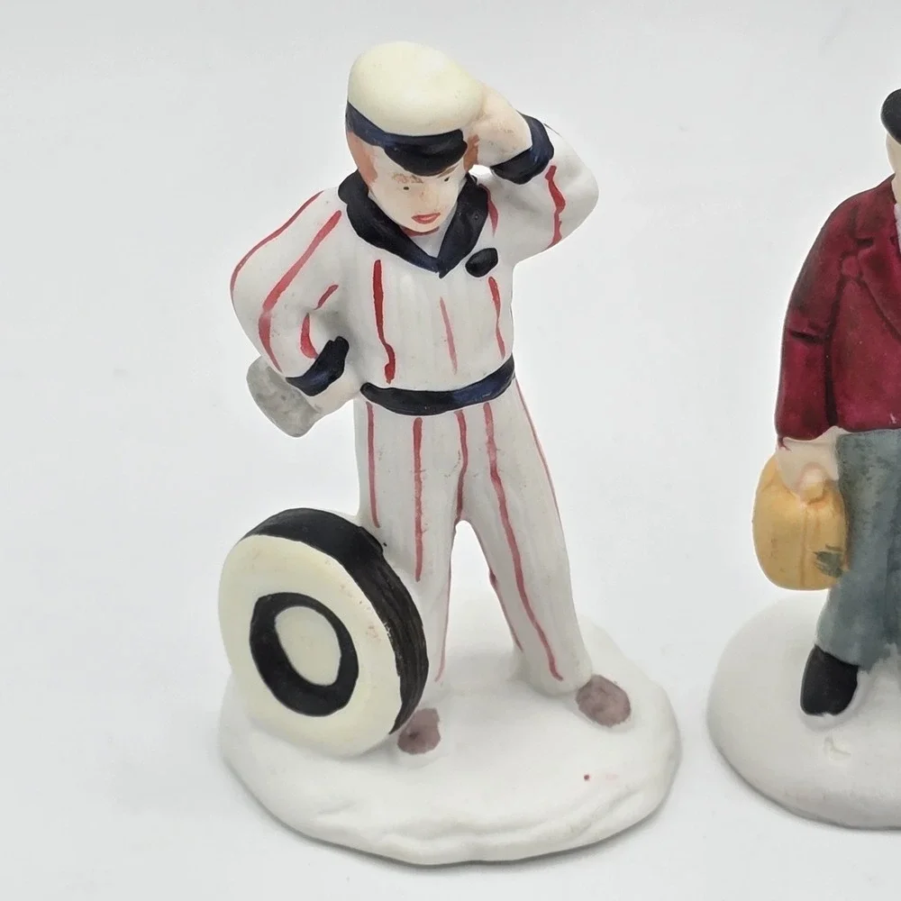 Vtg Christmas Village Figures Lot Ceramic Miniature Victorian People Gas Station